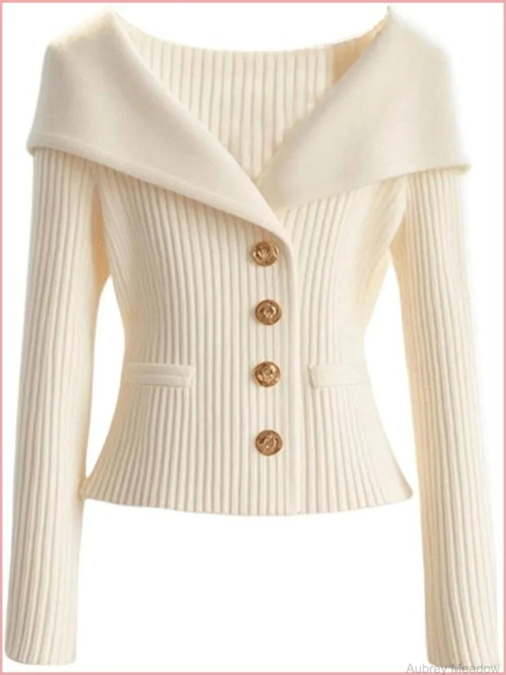 Button Down Cardigan Long Sleeve Ribbed Knit Fitted Sweater